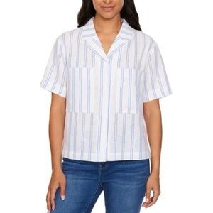 NWT Buffalo David Bitton Linen Blend Button Down Striped Top Blue/White- Size M